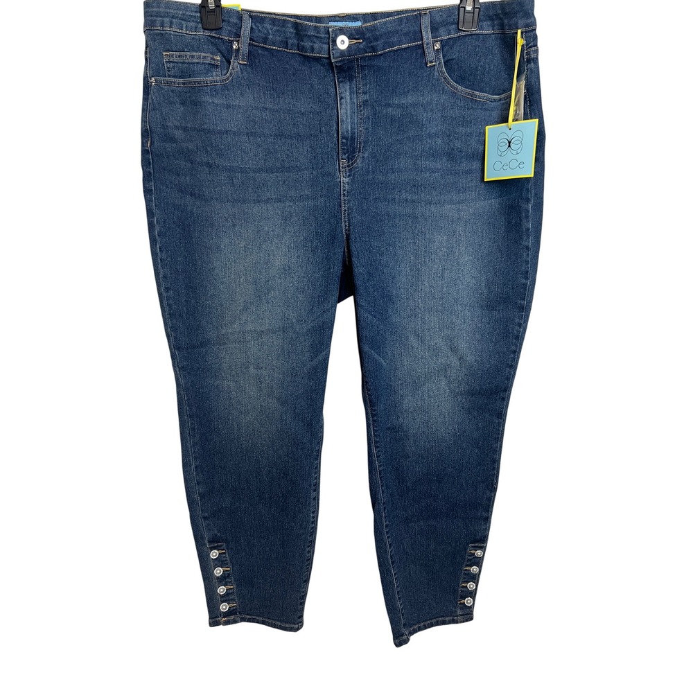 CeCe Spring Forward Jeans Women 24W Blue Pearl Button Hem Cropped Mid Indigo A75